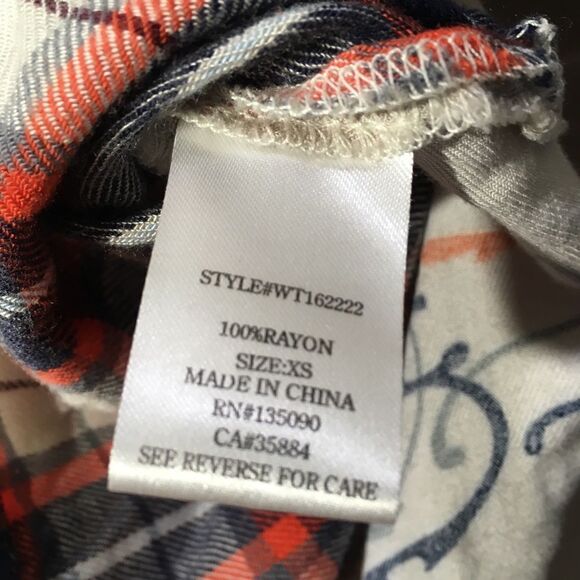 WHITE CROW BOHO WESTERN‎ PLAID BACK DESIGN HI LOW BUTTON UP FLANNEL SHIRT XS - Picture 4 of 8